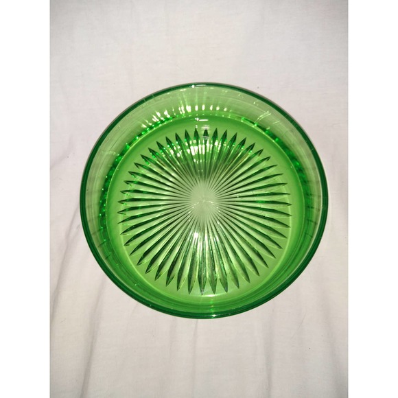 Gorgeous green depression glass covered bowl with ornate metal accented lid - Picture 3 of 6